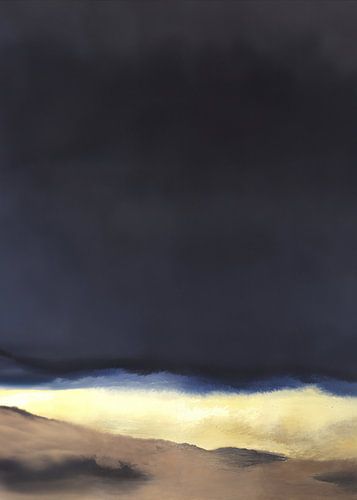 Abstrakte Landschaft in Marineblau, Braun und Gelb