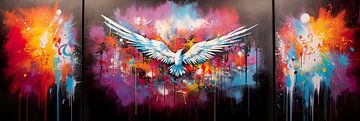 Vrijheid in Kleurrijk Abstract Vogelschilderij met Zijpanelen van Surreal Media