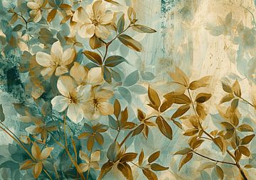 Goldene Flora | Botanisches Kunstwerk von Wunderbare Kunst