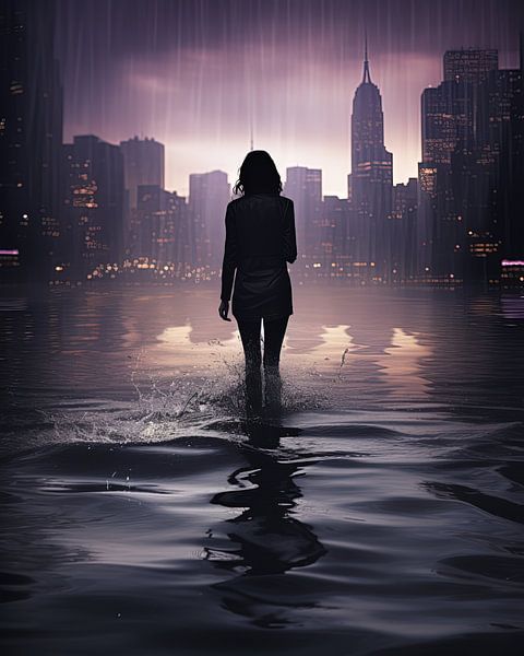 Woman in the water at sunset by Hans-Jürgen Flaswinkel