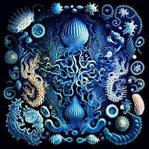 Le monde sous-marin bleu fantastique sur Vlindertuin Art