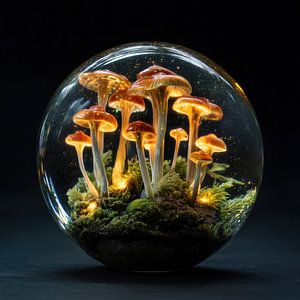 Zauberpilze in einer Glaskugel