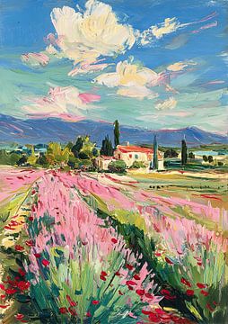 Une mer de fleurs au pied des montagnes sur Niklas Maximilian