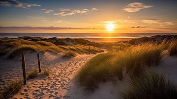 Foto van Nederlandse stranden met zonsondergang VI van René van den Berg