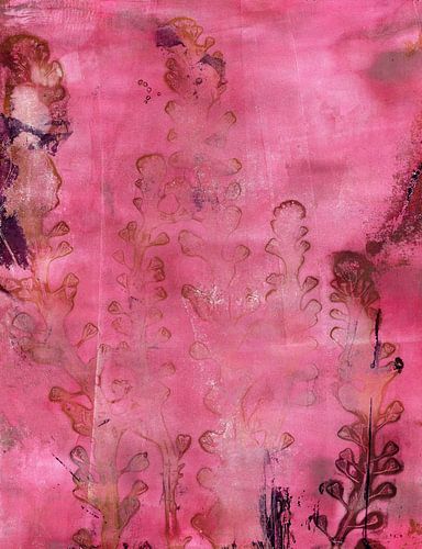 Botanische kunst in wabi-sabi-stijl. Roestbruin op neonroze.