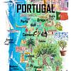 Carte illustrée du Portugal Art du voyage avec les sites touristiques incontournables sur Markus Bleichner