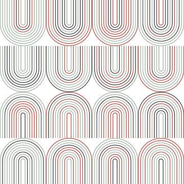 Retro-Industriegeometrie mit Linien in Pastellfarben Nr. 19 in Grün, Rot, Schwarz von Dina Dankers