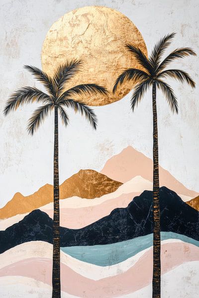 Coucher de soleil sur un paysage de palmiers par Poster Art Shop