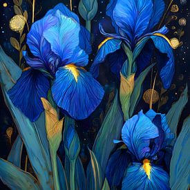 Blaue Irisblüten mit goldenen Akzenten von IamHome Studio