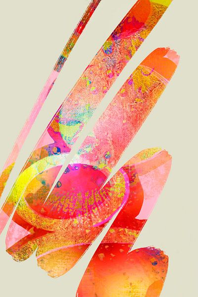 Line drawing in green, red, pink and yellow. by Alie Ekkelenkamp