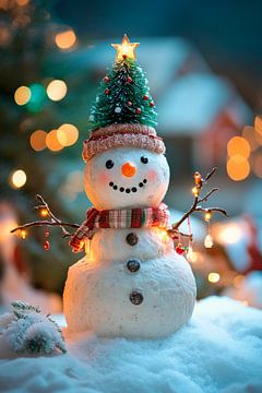 Sneeuwpop Kerstmis van Poster Art Shop
