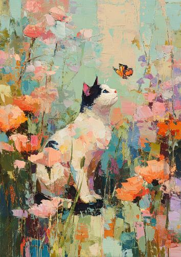 Zwart-witte katten poster tuin olie