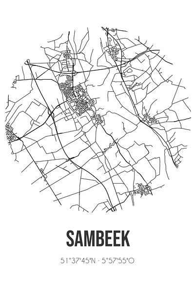 Sambeek (North Brabant) | Map | Black and White by Prints of Place