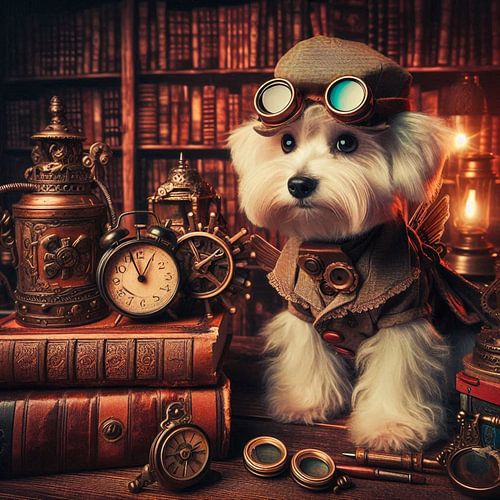 chien dans la bibliothèque