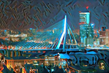 Moderne Malerei Erasmusbrücke Rotterdam von Slimme Kunst.nl