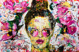 Graffiti Girl | Tableau moderne et joyeux représentant une femme en rose et blanc sur Anja Namink - Peintures