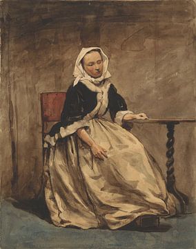 Zittende vrouw naast een kleine tafel, Jan Weissenbruch, 1832 - 1880