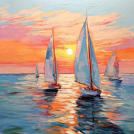 Abstrakte Segelboote unter der untergehenden Sonne Panorama von TheXclusive Art