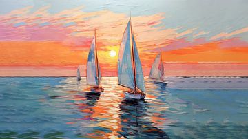 Abstrakte Segelboote unter der untergehenden Sonne Panorama von TheXclusive Art