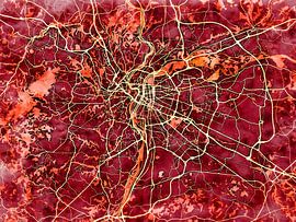 Map of Lyon metropole with the style 'Amber Autumn' by Maporia