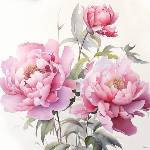 Drie pioenrozen in roze