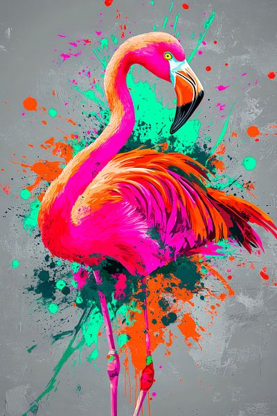Colourful flamingo in colour splash style by Poster Art Shop