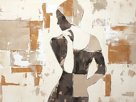 Vrouw | Contemplation in Abstract Browns van Abstract Schilderij