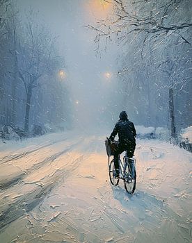 À vélo dans la neige | Paysage hivernal d'Amsterdam | Bleu et blanc