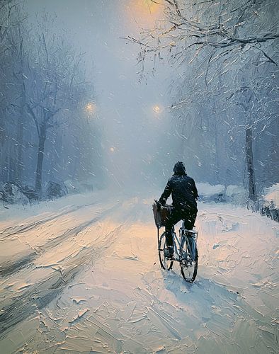 À vélo dans la neige | Paysage hivernal d'Amsterdam | Bleu et blanc