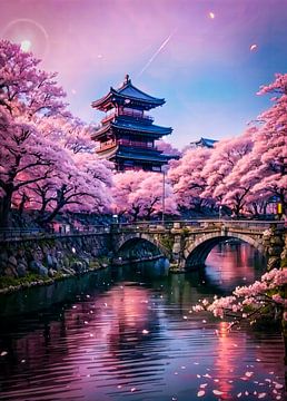 Japan heiligdom Sakura kersenbloesem van Ruzerin