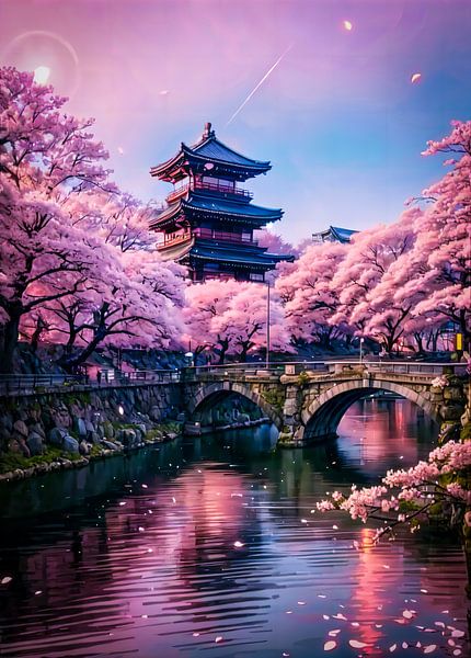 Japan Shrine Sakura Cherry Blossom by Ruzerin