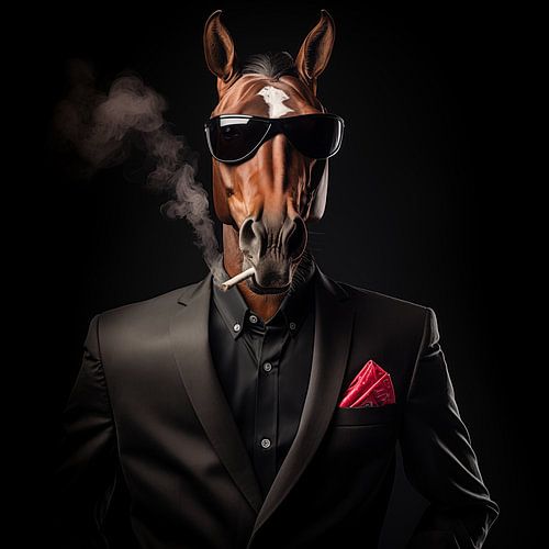 Cheval avec cigare et lunettes de soleil