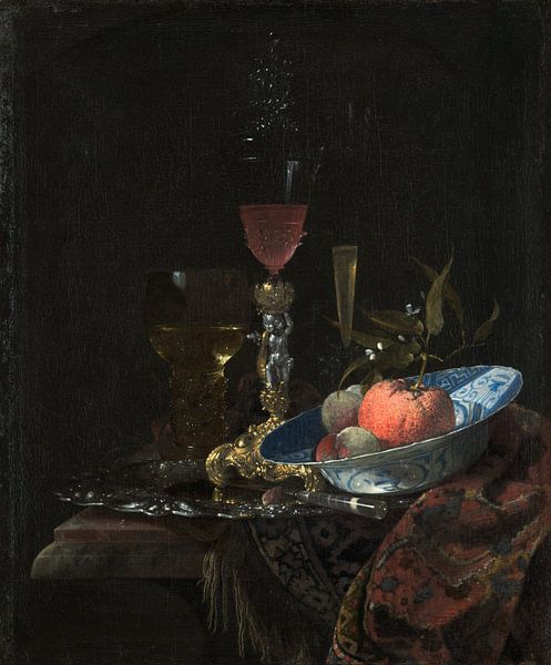 Weinglas und eine Schale Obst, Willem Kalf von Meisterhafte Meister