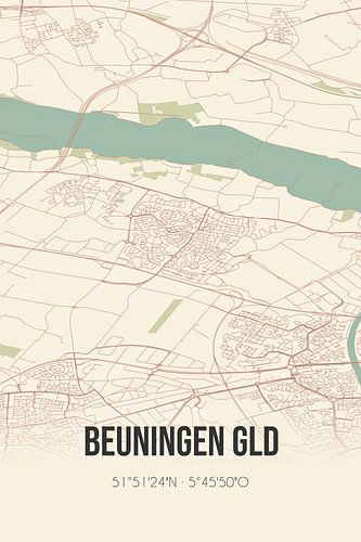Vintage landkaart van Beuningen Gld (Gelderland)