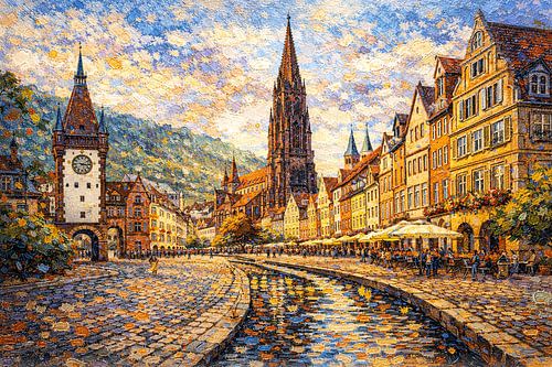 Freiburg in Duitsland, een impressionistisch schilderij.