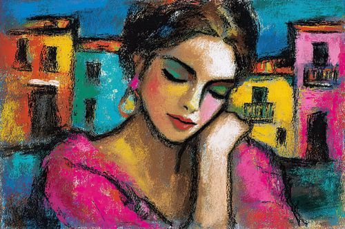 Mexico schilderij | Vrouw met oorbel