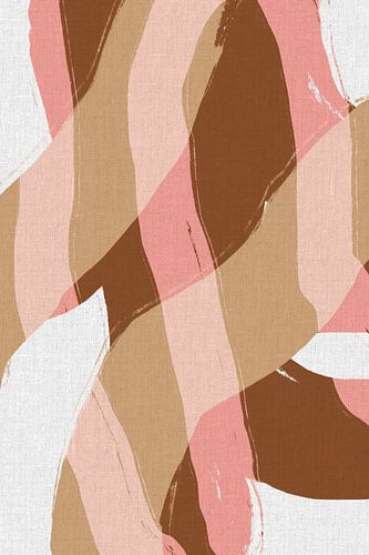 Formes et lignes abstraites dans des couleurs pastel sur du lin. Rose et marron sur Dina Dankers