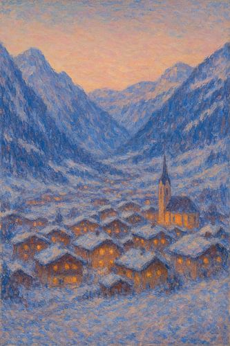 Mayrhofen Zillertal Winter Night – Snowy Village Impressionist Art