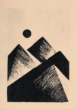 Abstrakte Berge und Mond in Beige von Niklas Maximilian