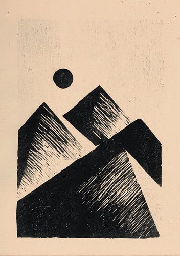 Abstracte bergen en maan in beige