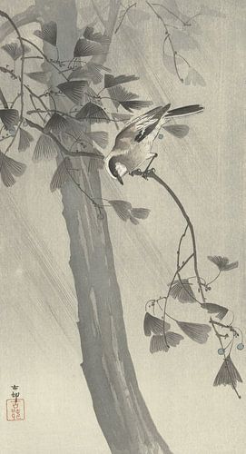Mésange de queue dans la tempête de Ohara Koson