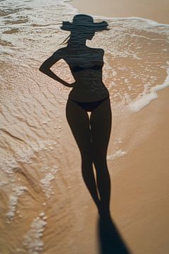 Silhouette sur la plage au coucher du soleil sur Poster Art Shop