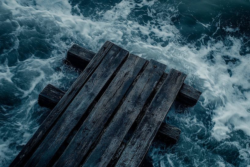 Holzsteg über stürmischem Wasser von Poster Art Shop