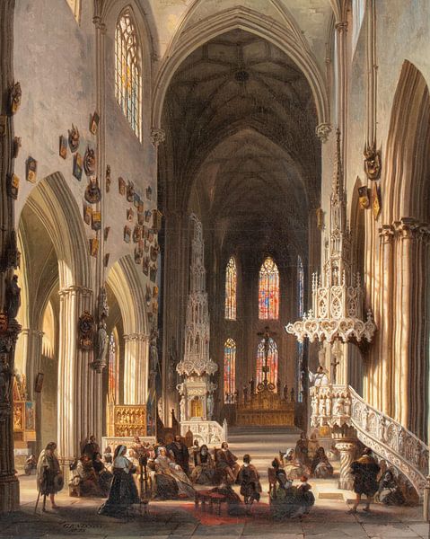 Victor-Jules Génisson. Interior of Gothic cathedral by 1000 Schilderijen