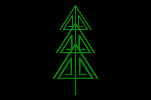 Dessin au trait géométrique nordique représentant un sapin