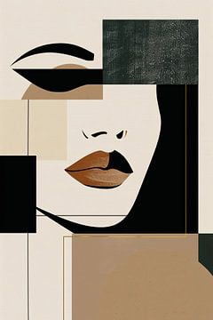 Abstrakte Frau im Art-déco-Stil mit Beigetönen von De Muurdecoratie