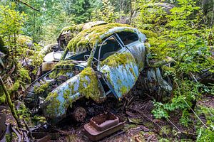 Een blauwe Saab 96 in Zweden, zijn natuurlijke omgeving