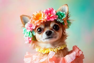 Chihuahua with flower wreath and dress by Poster Art Shop