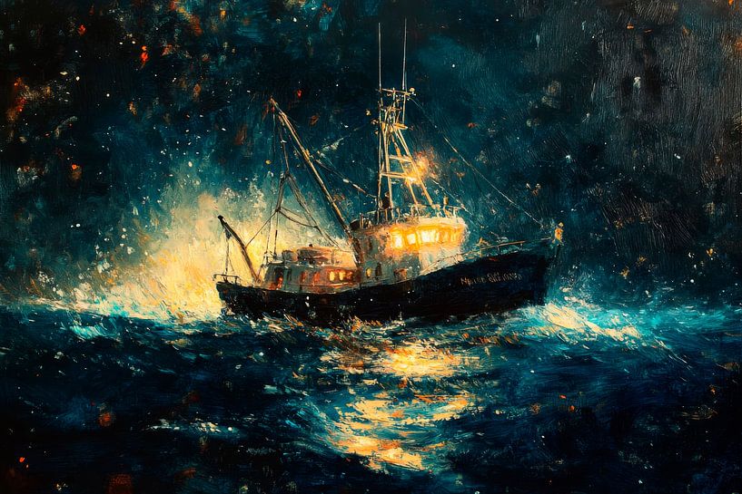 Fishing boat night by Poster Art Shop