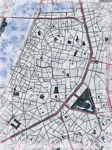 Map of Antwerpen centrum with the style 'White Winter' by Maporia